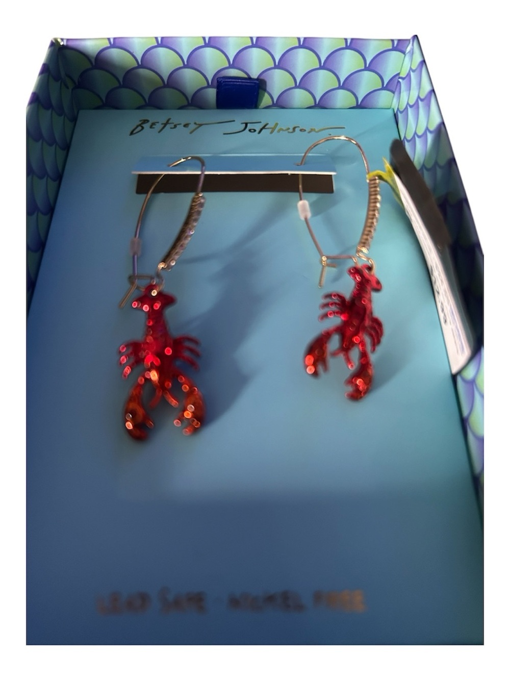 Betsey Johnson Red Sequin Lobster Dangle Earrings